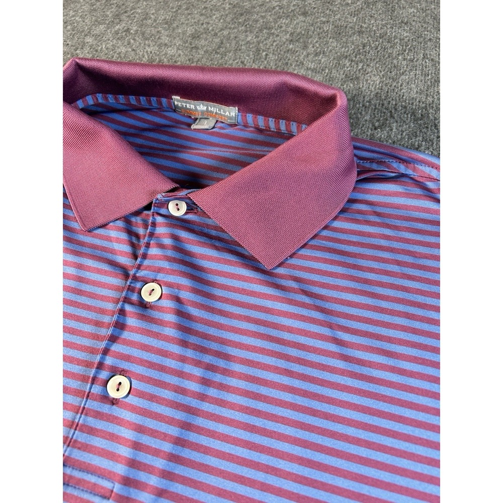 Peter‎ Millar Summer Comfort Mens Polo Shirt XL Blue Striped Logo On Sleeve
